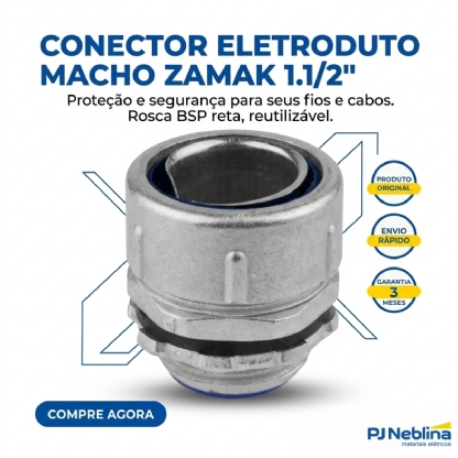 Conector Eletroduto Macho Reusável Zamak Zincado 1.1/2 Polegadas Rosca Bsp Reto Fixo Kmra - Ekoflex