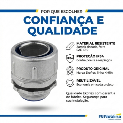 Conector Eletroduto Macho Reusável Zamak Zincado 1.1/2 Polegadas Rosca Bsp Reto Fixo Kmra - Ekoflex