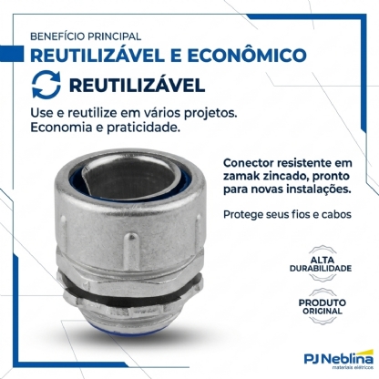 Conector Eletroduto Macho Reusável Zamak Zincado 1.1/2 Polegadas Rosca Bsp Reto Fixo Kmra - Ekoflex