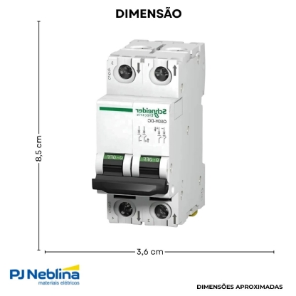 Disjuntor Mini Din Bipolar 10A Curva C 20Ka 220Vcc - Schneider