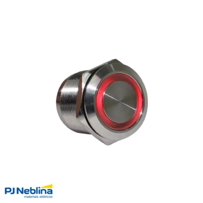 Botão Comando Antivandalismo Pulsador Faceado Iluminado Redondo 22Mm Inox Vermelho 1Na+1Nf Led 220Vca/Cc - Metaltex