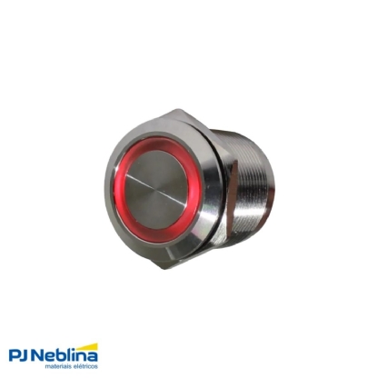 Botão Comando Antivandalismo Pulsador Faceado Iluminado Redondo 22Mm Inox Vermelho 1Na+1Nf Led 220Vca/Cc - Metaltex