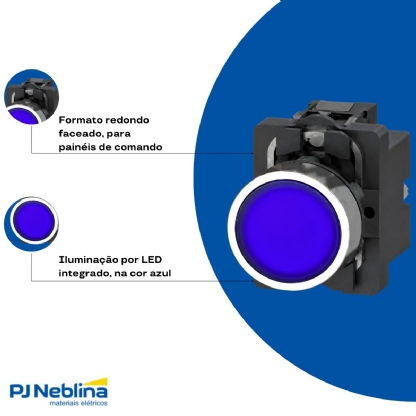 Botão Comando Pulsador Faceado Iluminado Redondo 22Mm Plástico Azul 1Na Led 24Vca/Cc - Schneider
