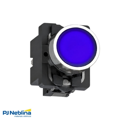 Botão Comando Pulsador Faceado Iluminado Redondo 22Mm Plástico Azul 1Na Led 24Vca/Cc - Schneider