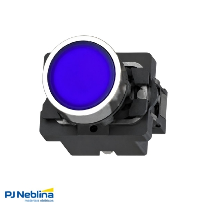 Botão Comando Pulsador Faceado Iluminado Redondo 22Mm Plástico Azul 1Na Led 24Vca/Cc - Schneider