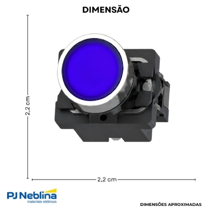 Botão Comando Pulsador Faceado Iluminado Redondo 22Mm Plástico Azul 1Na Led 24Vca/Cc - Schneider