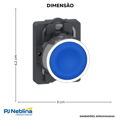 Botão Comando Pulsador Faceado Redondo 22Mm Plástico Azul 1Na -  Schneider