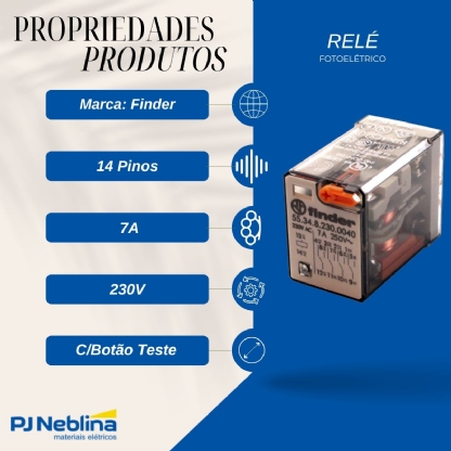 Rele Industrial 7A 230V 4Rev (4Dpt) - Finder