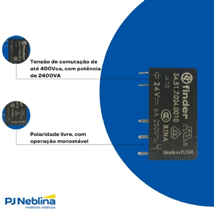 Rele Industrial Mini 6A 24Vcc 1Rev (Spdt) - Finder