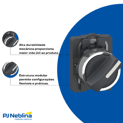 Botão Comutador Knob Curto 2 Pos Fix 90G 22,5Mm Plástico Preto 1Na - Schneider