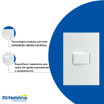 Conjunto 1 Interruptor Simples Horizontal 10A 250V C/Placa 4X2 Branco Fosco Lunare Up - Schneider