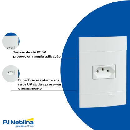 Conjunto 1 Tomada 2P+T Horizontal 10A 250V C/Placa 4X2 Branco Fosco Lunare Up - Schneider