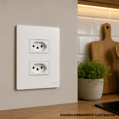 Conjunto 2 Tomadas 2P+T Distanciados 10A 250V C/Placa 4X2 Branco Fosco Lunare Up - Schneider