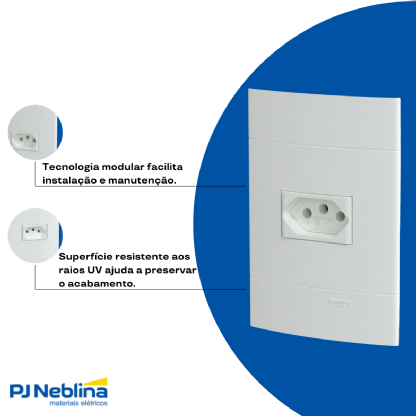Conjunto 1 Tom 2P+T Horizontal 20A 250V C/Placa 4X2 Branco Fosco Lunare Up - Schneider