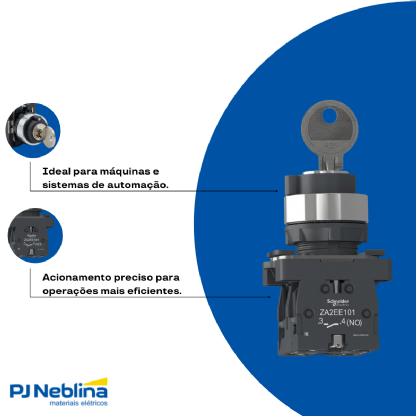 Botão Comutador Chave Yale 3 Pos Fix 45G 22Mm Plástico Preto 2Na - Schneider