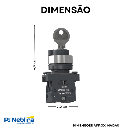 Botão Comutador Chave Yale 3 Pos Fix 45G 22Mm Plástico Preto 2Na - Schneider