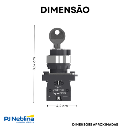 Botão Comutador Chave Yale 3 Pos Ret 45G 22Mm Plástico Preto 2Na - Schneider