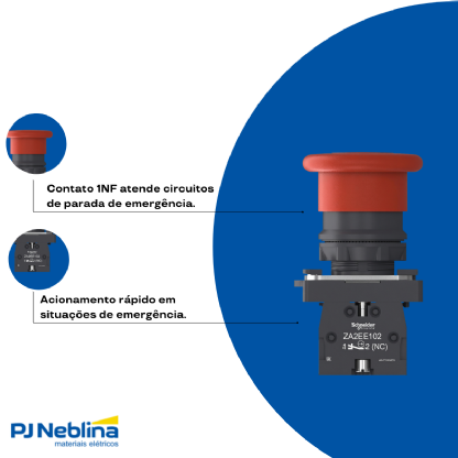 Botão De Emergência Cogumelo 40Mm Pulsador 22Mm Plástico Vermelho 1Nf - Schneider
