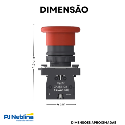 Botão De Emergência Cogumelo 40Mm Pulsador 22Mm Plástico Vermelho 1Nf - Schneider