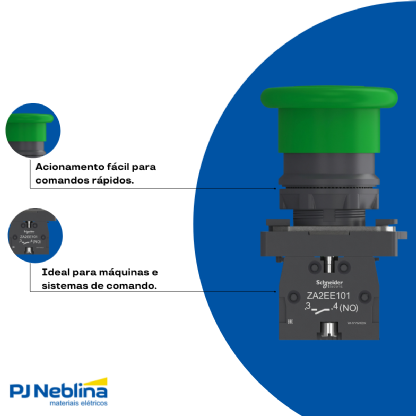 Botão De Emergência Cogumelo 40Mm Pulsador 22Mm Plástico Verde 1Na - Schneider