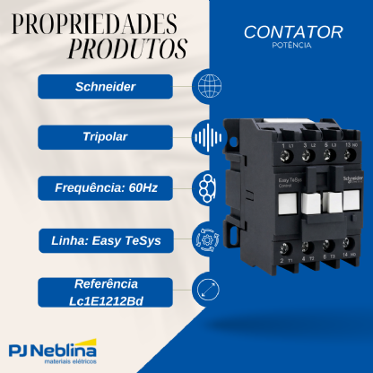 Contator Potência Tripolar 12A 24Vcc 1Na+2Nf 50/60Hz - Schneider
