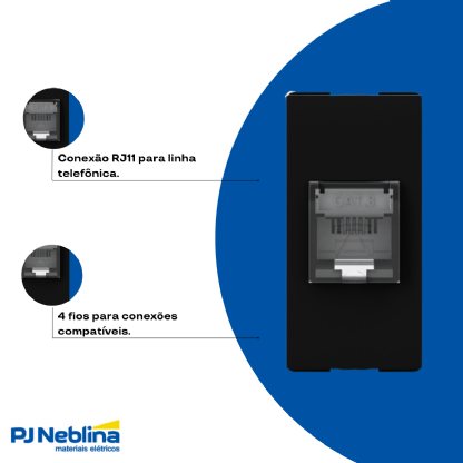 Módulo Tomada Telefone Rj11 (4 Fios) 1 Mod Preto Origen - Abb