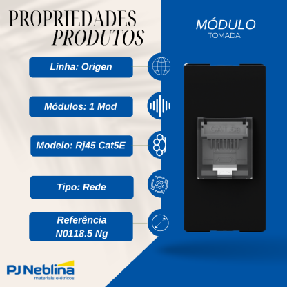 Módulo Tomada Rede Rj45 Cat5E (8 Fios) 1 Mod Preto Origen - Abb