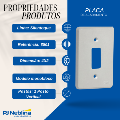 Placa Acabamento 4X2 1 Posto Vertical Cinza Silentoque - Pial