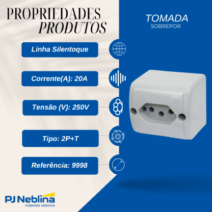 Tomada Sobrepor 2P+T Retangular 20A 250V Branco Borne Parafuso - Pial