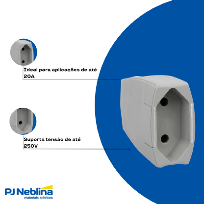 Plug Femea 2P 20A 250V Cinza Axial C/Prensa Cabo - Pial
