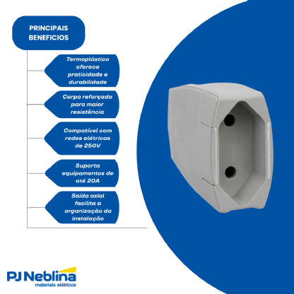 Plug Femea 2P 20A 250V Cinza Axial C/Prensa Cabo - Pial