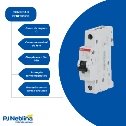 Disjuntor Mini Din Unipolar 16A Curva C 10Ka 230/400V - Abb
