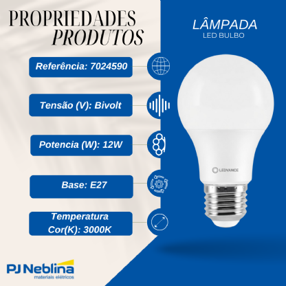 Lâmpada Led Bulbo A60 12W Bivolt E27 3000K Branco Quente Luz Amarela 1018Lm - Osram/Ledvance