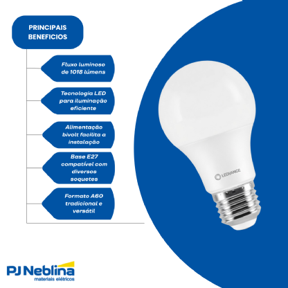 Lâmpada Led Bulbo A60 12W Bivolt E27 3000K Branco Quente Luz Amarela 1018Lm - Osram/Ledvance