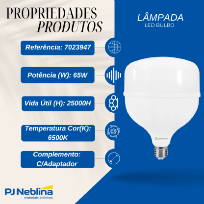 Lâmpada Led Bulbo Alta Potência T 65W Bivolt E27 6500K Branco Frio Luz Branca 5400Lm C/Adaptador - Osram/Ledvance