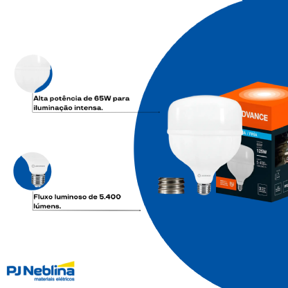 Lâmpada Led Bulbo Alta Potência T 65W Bivolt E27 6500K Branco Frio Luz Branca 5400Lm C/Adaptador - Osram/Ledvance