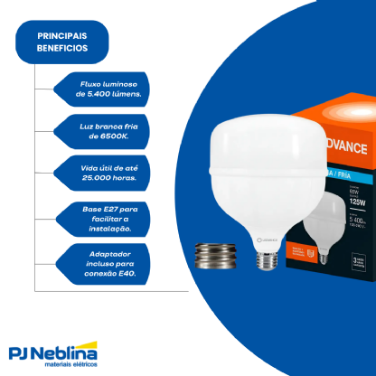 Lâmpada Led Bulbo Alta Potência T 65W Bivolt E27 6500K Branco Frio Luz Branca 5400Lm C/Adaptador - Osram/Ledvance
