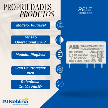 Relé Interface Mini Plugável 6A 24Vcc 1Rev (Spdt) - Abb