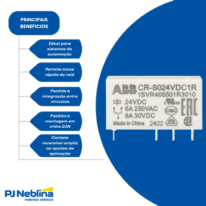 Relé Interface Mini Plugável 6A 24Vcc 1Rev (Spdt) - Abb