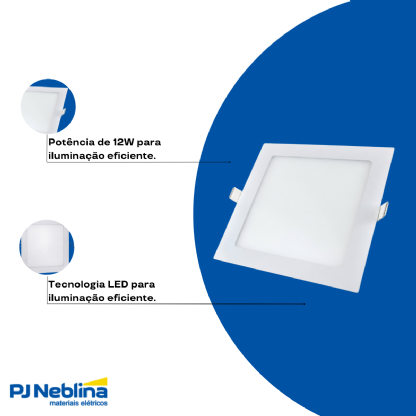 Luminária Plafon LED Embutir Quadrado 12W Bivolt 4000K - Ourolux