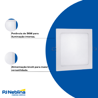 Plafon LED Quadrado Embutir 36W 4000K Bivolt Branco Neutro - Ourolux