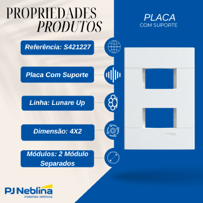 Placa 4x2 2 Módulos Separados Branco Fosco Lunare Up - Schneider
