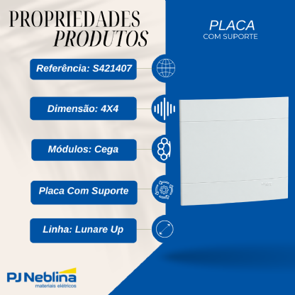 Placa Espelho 4x4 Cega Branco Fosco Lunare Up - Schneider