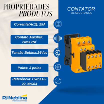 Contator de Segurança CWBS12 12A Tripolar 24Vcc 2NA 2NF - WEG
