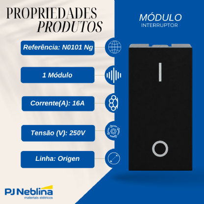 Interruptor Bipolar Simples 16A 250V Preto Origen - ABB