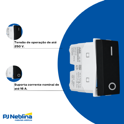 Interruptor Bipolar Simples 16A 250V Preto Origen - ABB