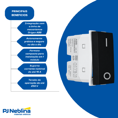 Interruptor Bipolar Simples 16A 250V Preto Origen - ABB