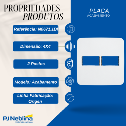 Placa Acabamento 4x4 2 Postos Horizontal Branco Origen - ABB