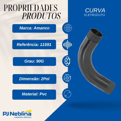 Curva Eletroduto 90° 2 Polegadas PVC Preto - Amanco