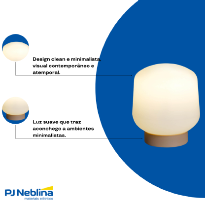 Luminária Abajur Led Sobrepor Tokio P/Lâmpada Bolinha 5W Bivolt C/Cabo 1,80M - Usare